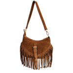Borsa a Tracolla con Frangia in Vera Pelle Scamosciata Made in Italy
