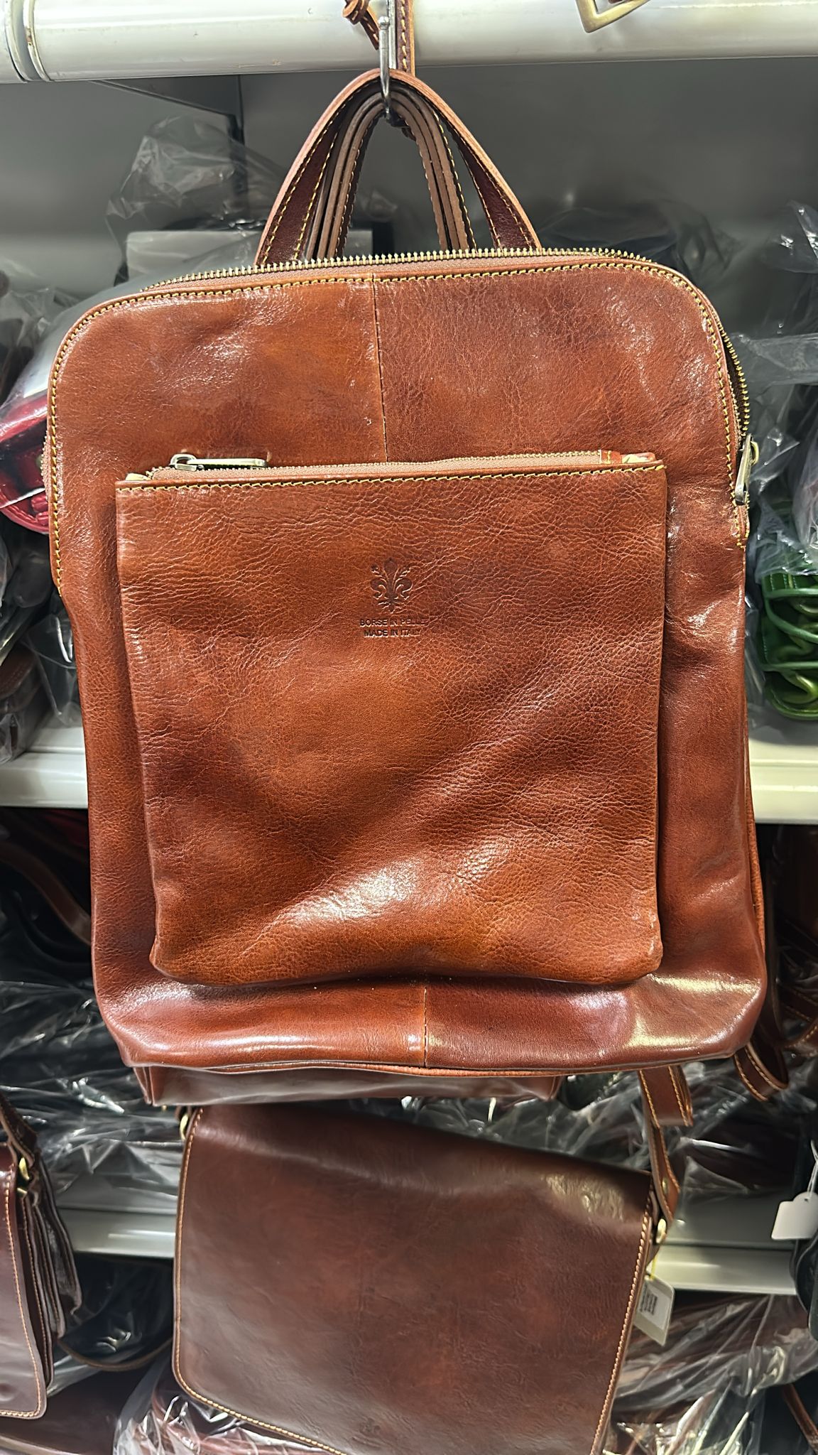 2Way Zaino / Borsa in Vero Cuoio Rigido Artigianale Made in Italy