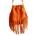 Borsa a Secchiello con Frangia in Pelle Scamosciataq