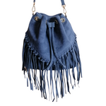 Borsa a Secchiello con Frangia in Pelle Scamosciataq
