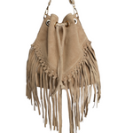 Borsa a Secchiello con Frangia in Pelle Scamosciataq