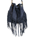 Borsa a Secchiello con Frangia in Pelle Scamosciataq