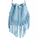 Borsa a Secchiello con Frangia in Pelle Scamosciataq