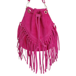 Borsa a Secchiello con Frangia in Pelle Scamosciataq