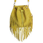 Borsa a Secchiello con Frangia in Pelle Scamosciataq