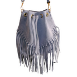 Borsa a Secchiello con Frangia in Pelle Scamosciataq