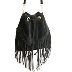 Borsa a Secchiello con Frangia in Pelle Scamosciataq