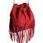 Borsa a Secchiello con Frangia in Pelle Scamosciataq