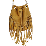 Borsa a Secchiello con Frangia in Pelle Scamosciataq