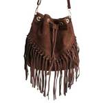 Borsa a Secchiello con Frangia in Pelle Scamosciataq