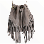 Borsa a Secchiello con Frangia in Pelle Scamosciataq