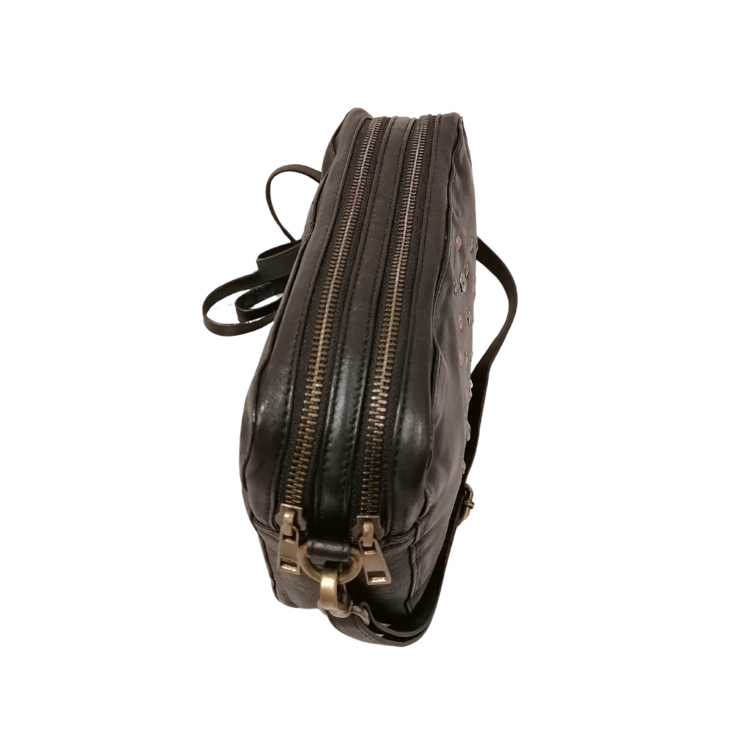 Borsetta a Tracolla Doppio Zip con Rivetti in Vera Pelle Sauvage Vintage