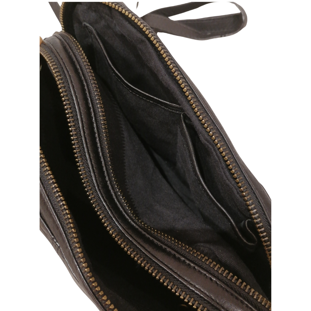 Borsetta a Tracolla Doppio Zip con Rivetti in Vera Pelle Sauvage Vintage