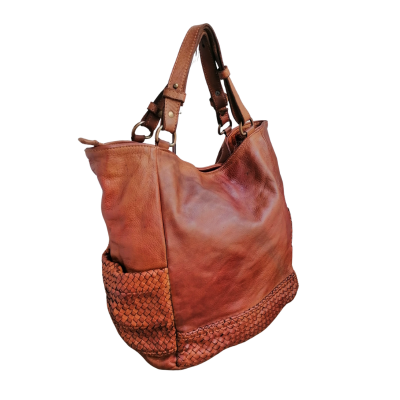 A Meta Prezzo! STOCK SS213 Borsa in Vera Pelle Intrecciata Sauvage Stile Vintage