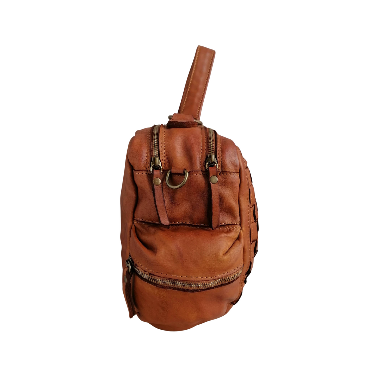 Borsa Bauletto 2 Zip in Vera Pelle Intrecciata Sauvage Stile Vintage Made In Italy SS218