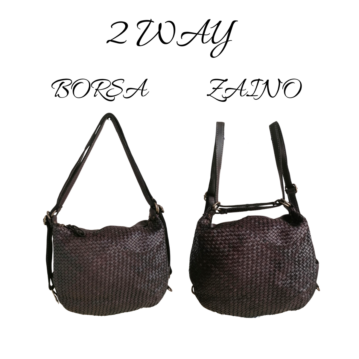 2way Zaino / Borsa in Vera Pelle Intrecciata Sauvage Vintage Made In Italy SS219