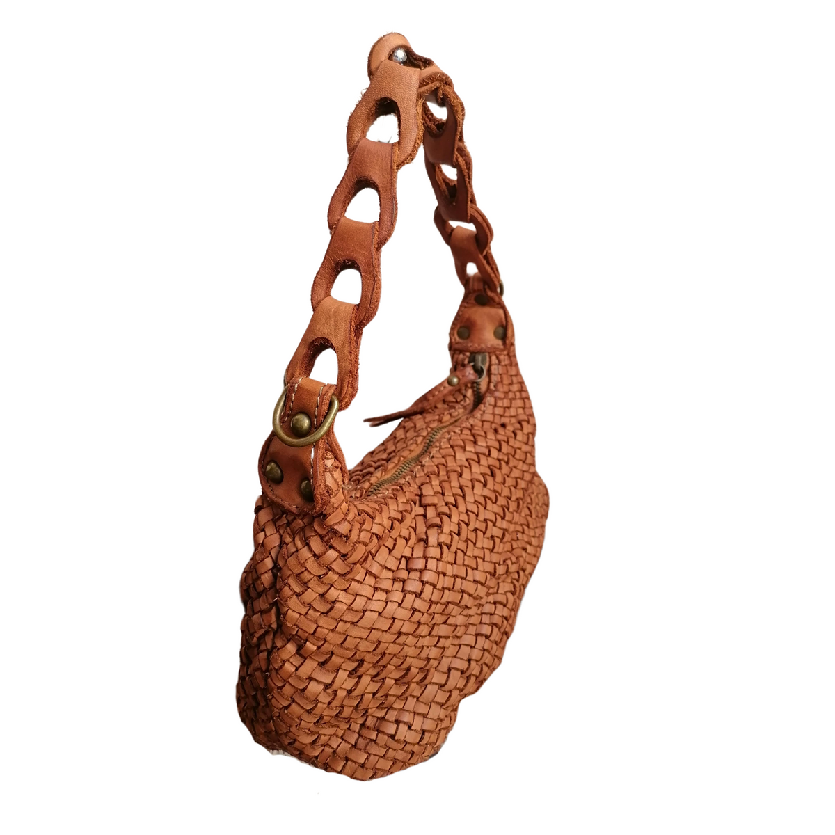 Tracolla Artigianale Vera Pelle Sauvage Intrecciata | manico ad anelli Made In Italy