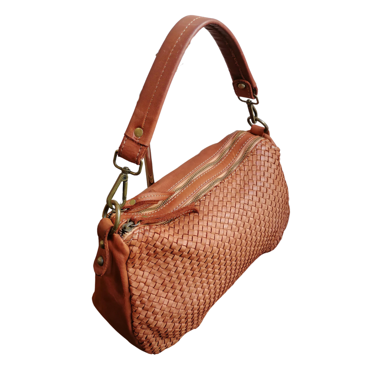 Tracolla 2 Zip in Vera Pelle Sauvage Inteecciata ss247 Made In Italy