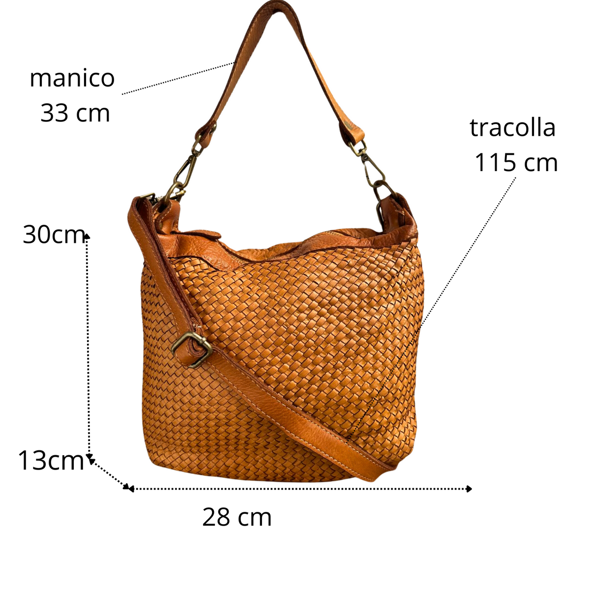 Borsa a Tracolla 30 x 28 in Pelle Sauvage Intrecciata Vintage Best Seller