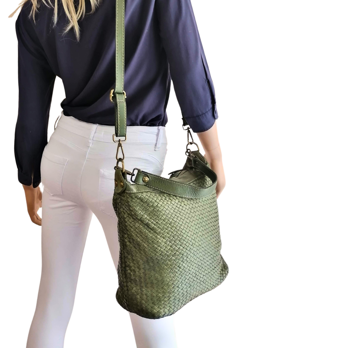 Borsa a Tracolla 30 x 28 in Pelle Sauvage Intrecciata Vintage Best Seller