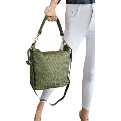 Borsa a Tracolla 30 x 28 in Pelle Sauvage Intrecciata Vintage Best Seller