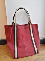 Tote Bag Grande in Pelle Scamosciata con Manici Bicolore