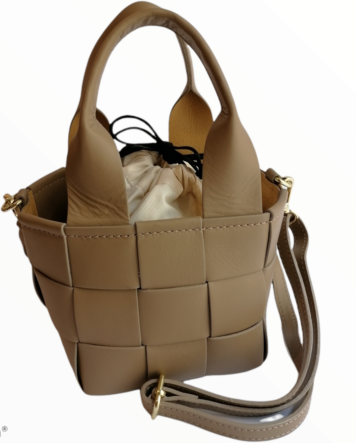 borsa pelle liscia intrecciata beige