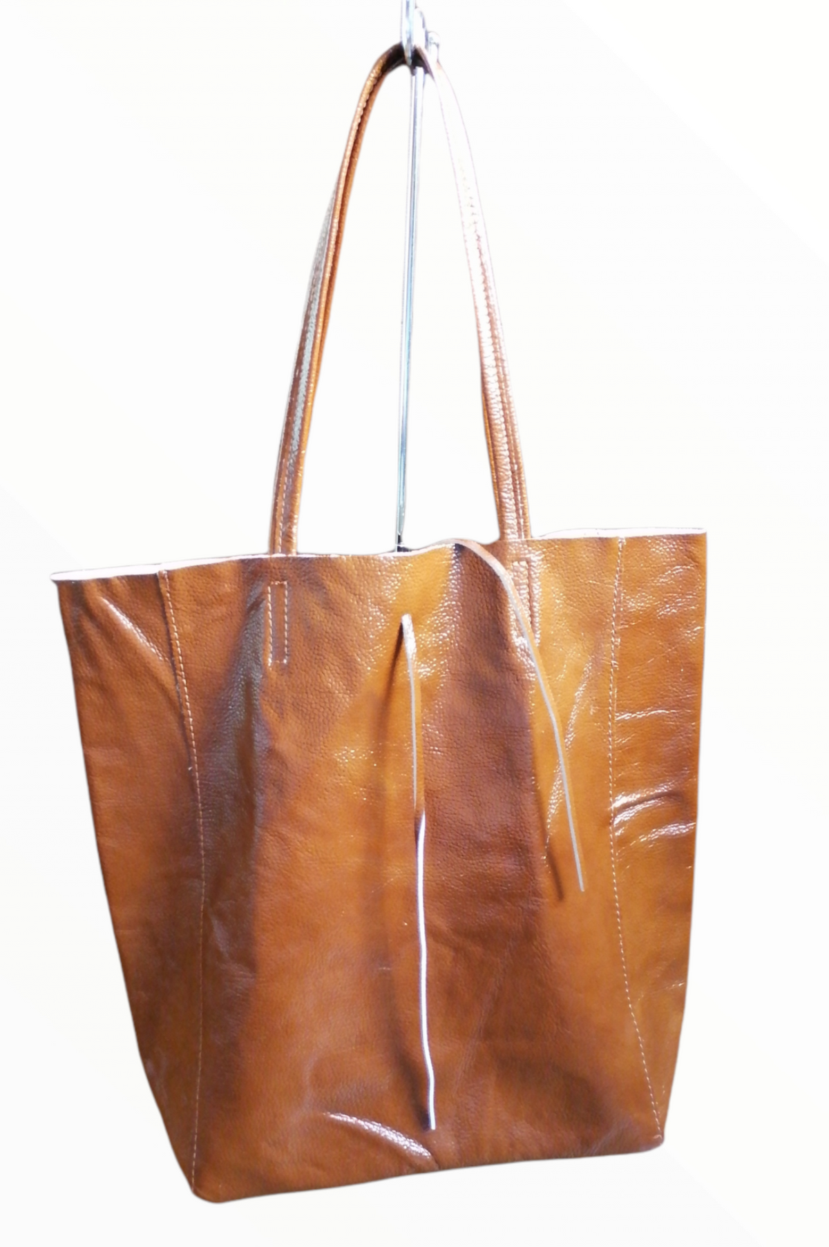 Tote Bag Grande in Vera Pelle Verniciata Made In Italy