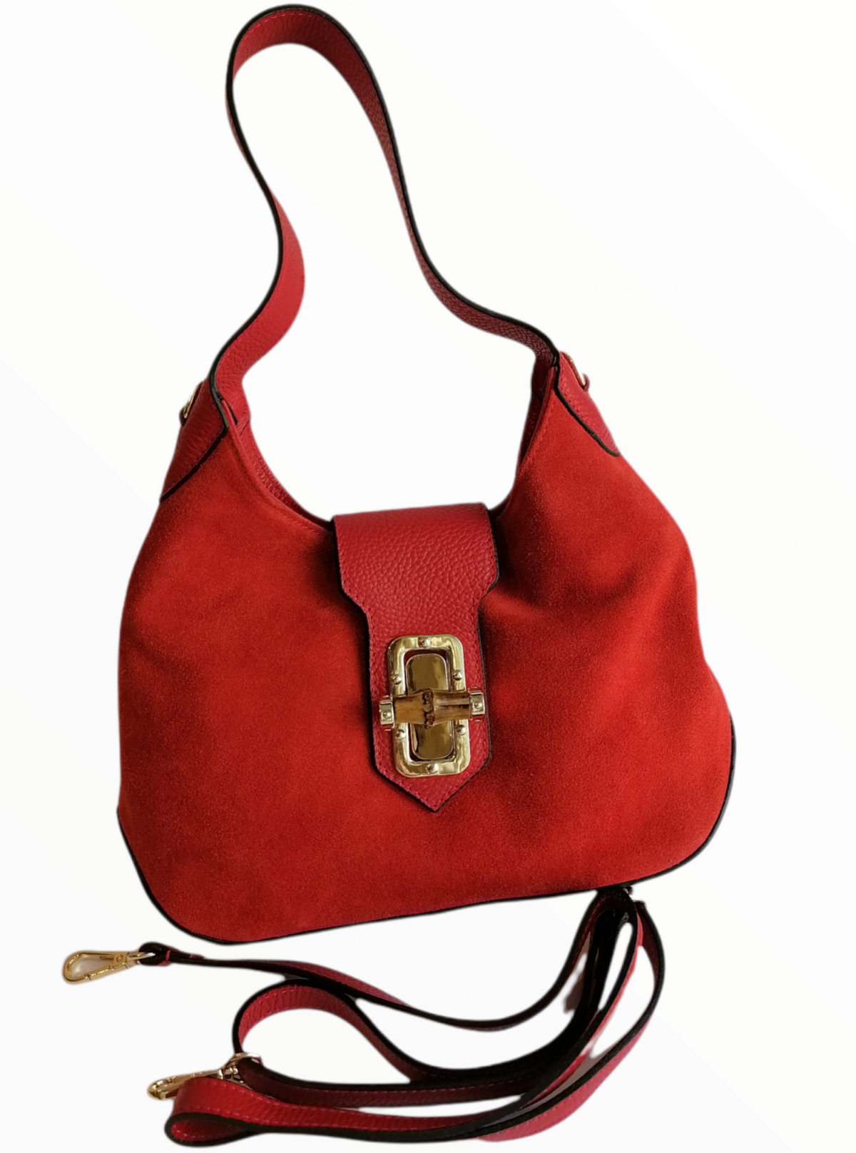 borsa hobo bambù scamosciata rossa