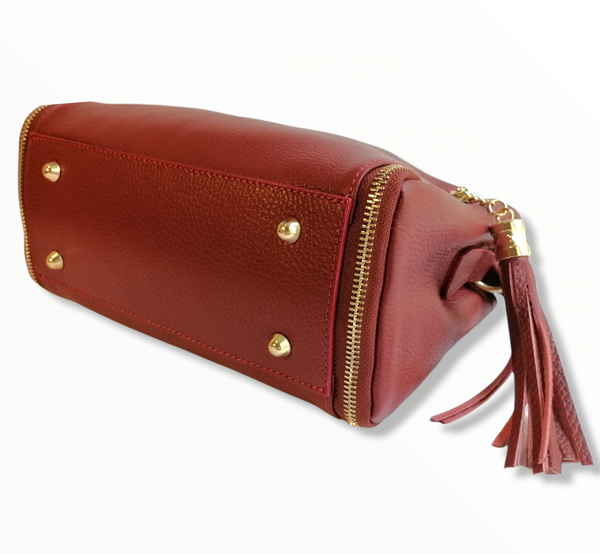 Borsa A Tracolla Donna In Vera Pelle Grigia Con Frange - Modemania, Fatta A Mano, Alta Qualità