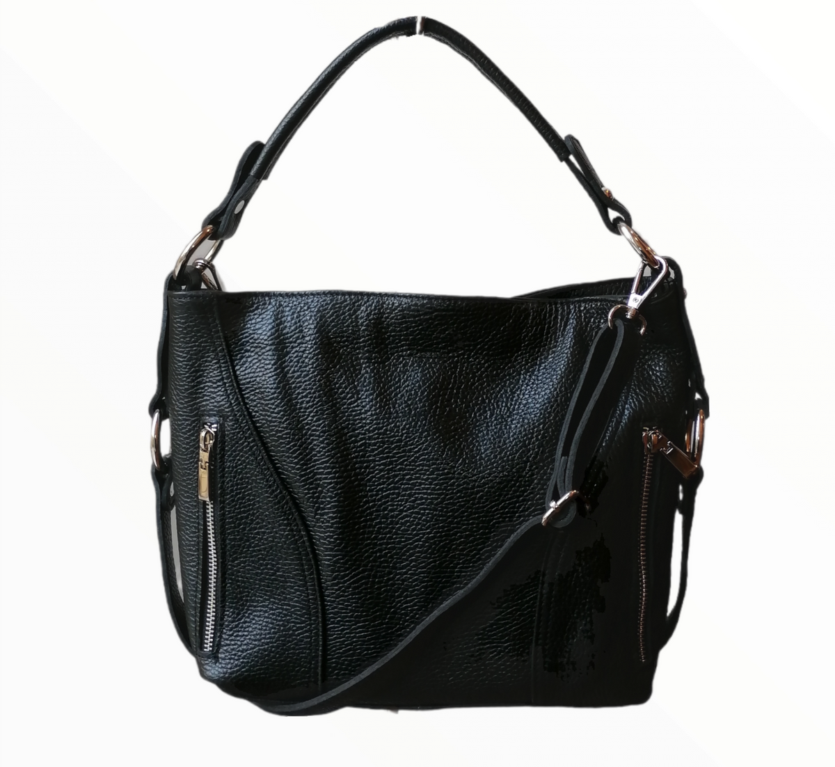 Hobo bag con tracolla in vera pelle nero