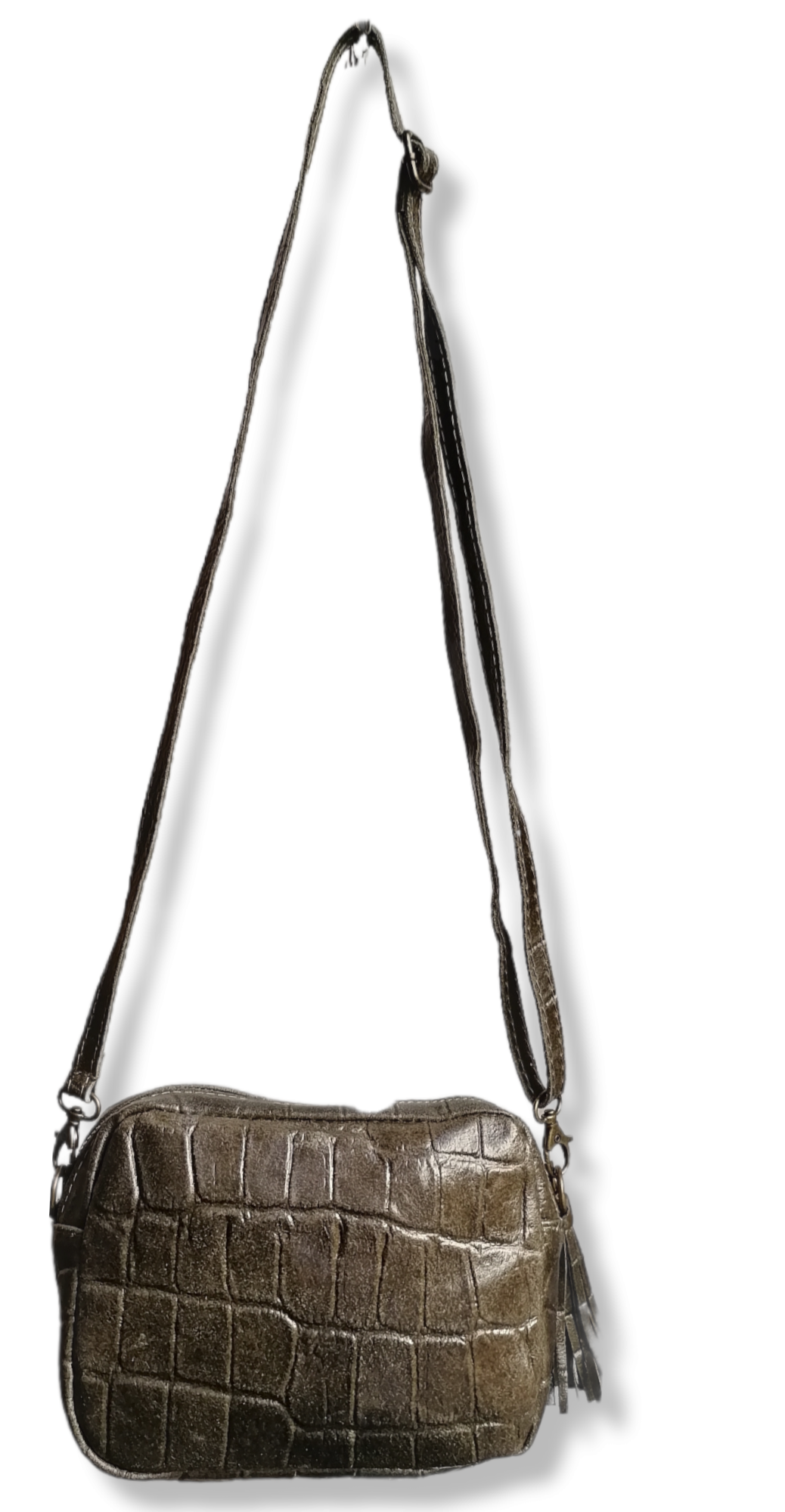 Pochette pelle stampata khaki lungo