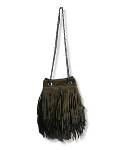 borsa frangia catena verde scuro