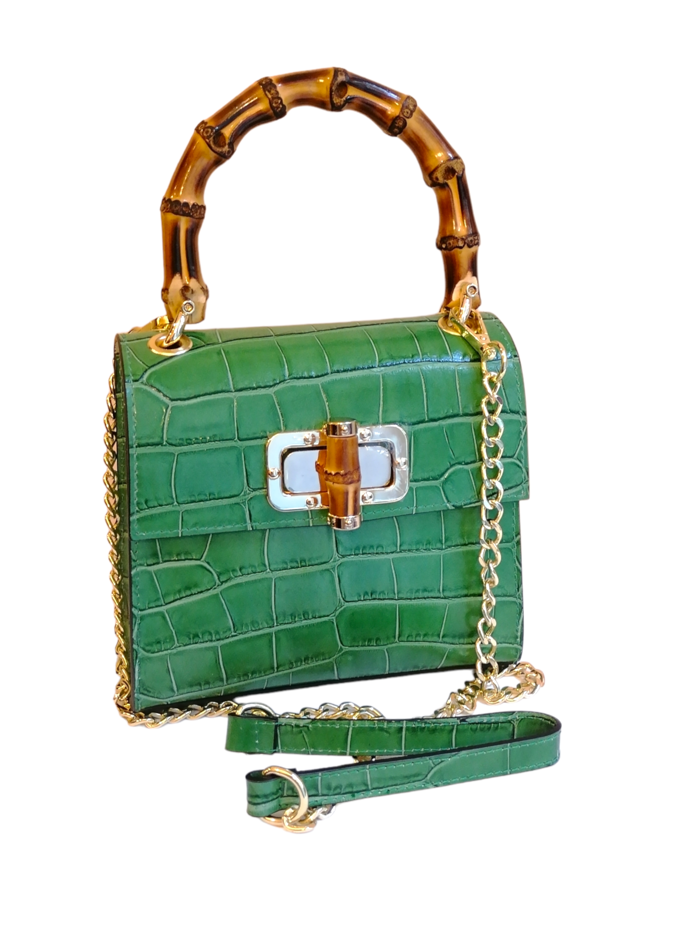 Borsa In Vera Pelle Rossa Con Manici In Bambù – Stefany By Taula Boutique