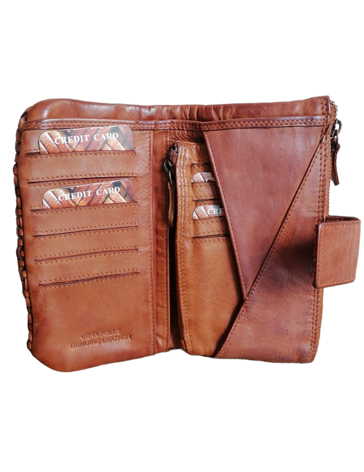 POFSS-SM7704 Portafoglio in Pelle Intrecciata Tobacco Effetto Vintage