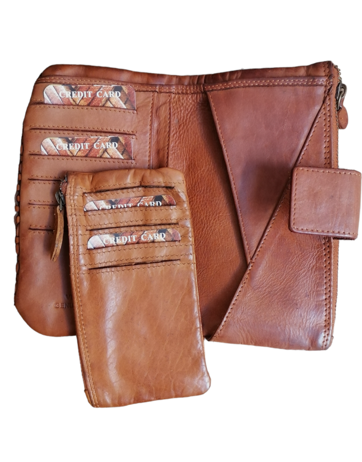 POFSS-SM7704 Portafoglio in Pelle Intrecciata Tobacco Effetto Vintage