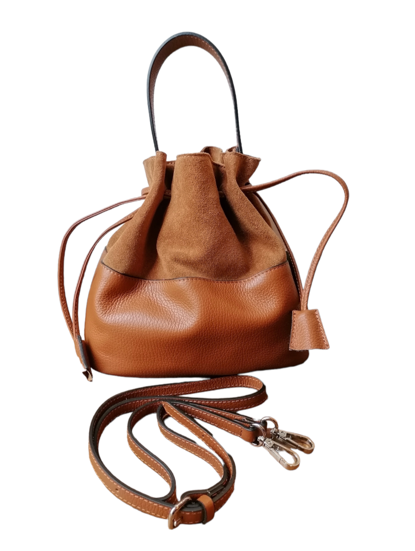 Borsa Morbida a Secchiello in Vera Pelle Scamosciata– Stock Vera Pelle