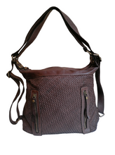 Carica l&#39;immagine nel visualizzatore di Gallery, 2way Zaino 2 cerniere Vera Pelle Intrecciata Sauvage Vintage Donna
