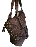 Borsa Shopping Intrecciata con Tracolla in Pelle Sauvage Stile Vintage