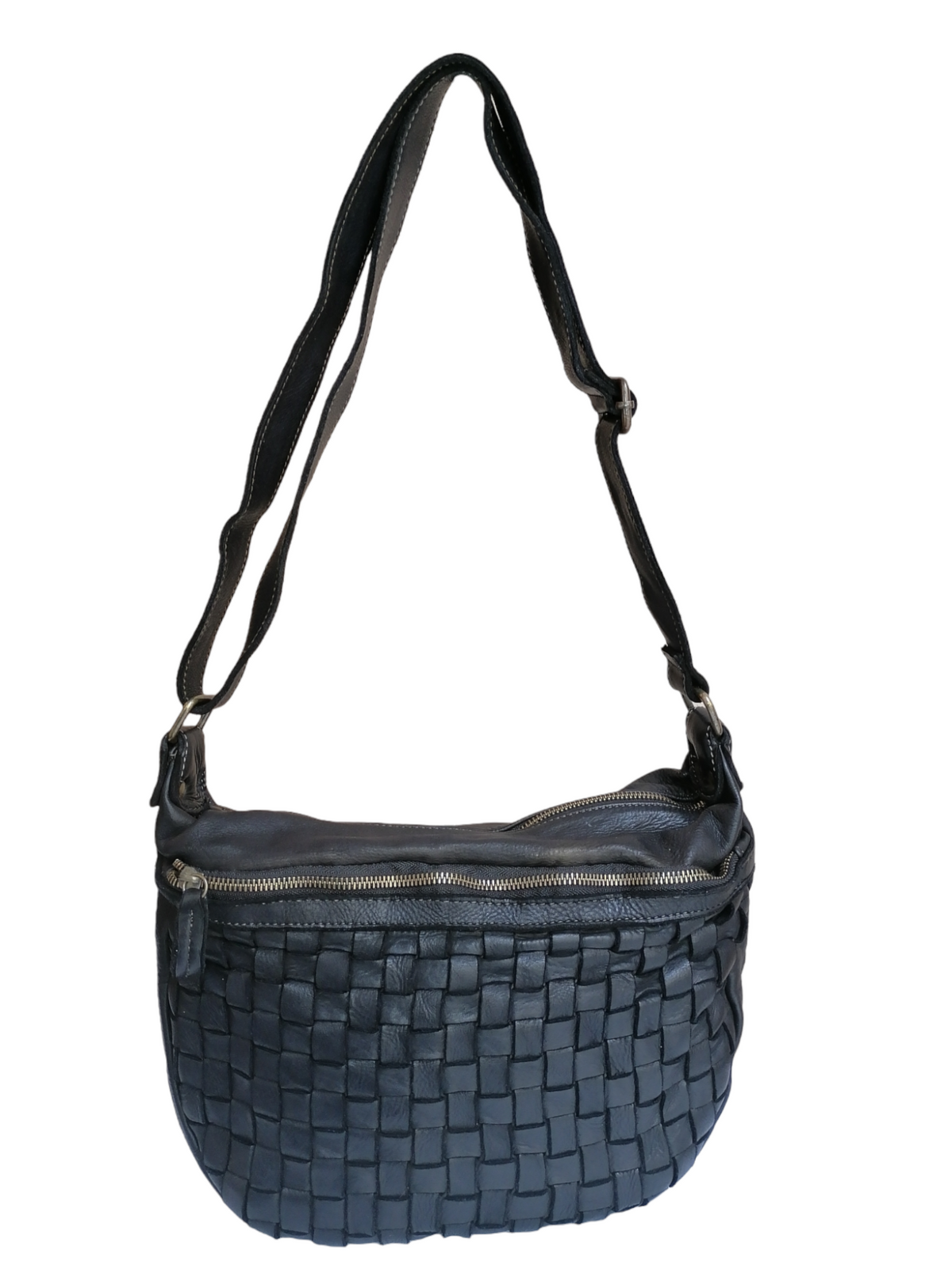 Borsa Hobo con Cerniera in Sauvage Pelle Intrecciata Stile Vintage