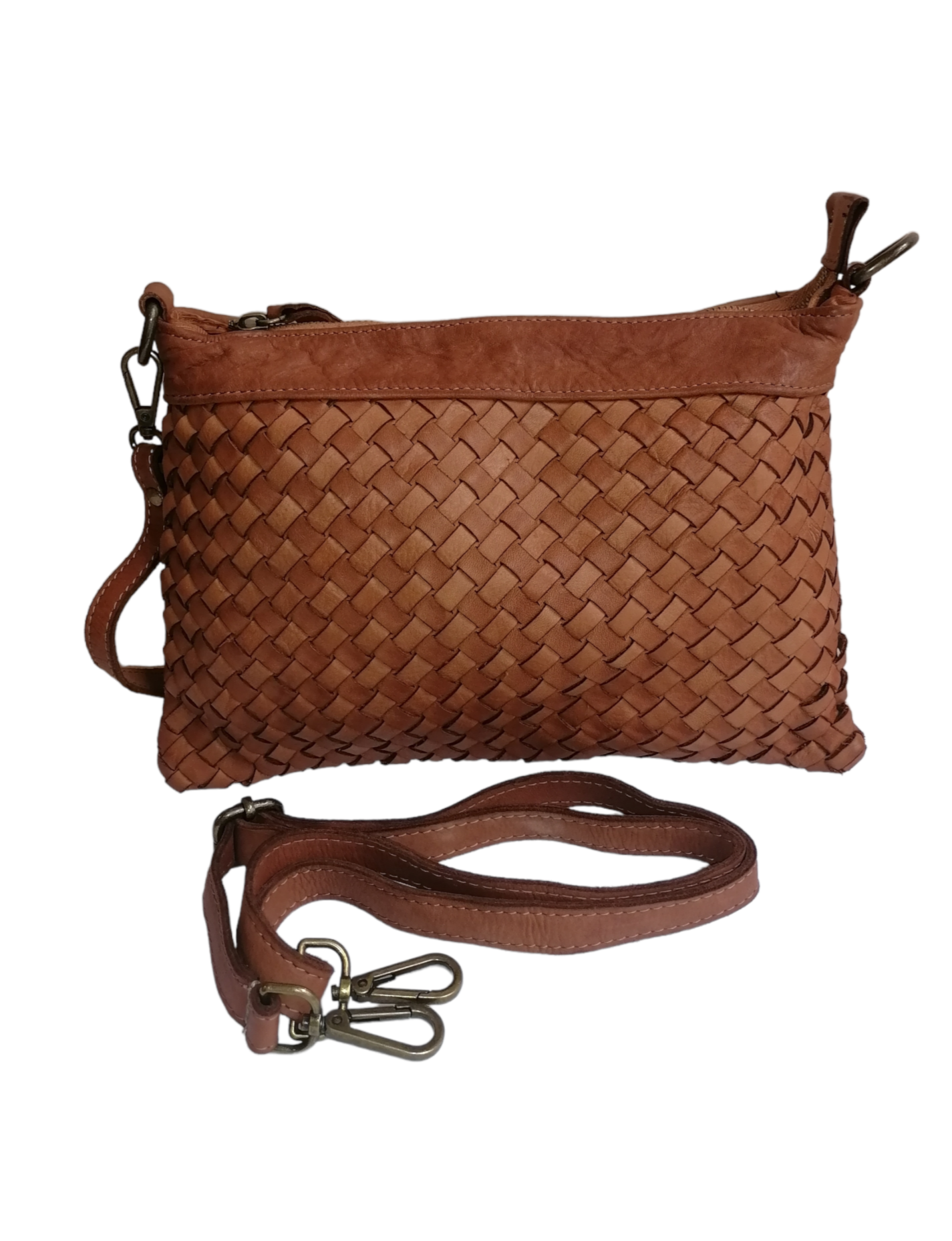 Borsa Pochette In Vera Pelle Intrecciata KARLA VINTAGE - Made In Italy, Tracolla Regolabile - Foto 6