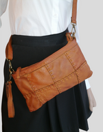 Tracolla Piccola Quadretti 15x25cm Vera Pelle Sauvage Vintage