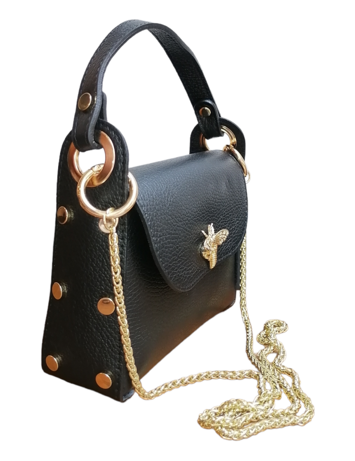 Bee Bag Larga con Catena in Vera Pelle