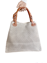 Borsa Shopper Trapezio in Vera Pelle Intrecciata Stampata