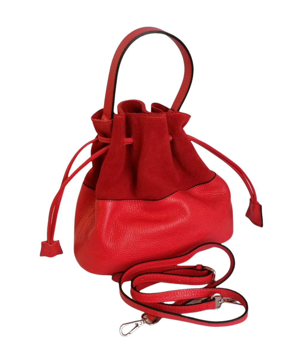 Borsa Morbida a Secchiello in Vera Pelle Scamosciata– Stock Vera Pelle