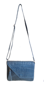 pochette frangia stampata lungo azzurro