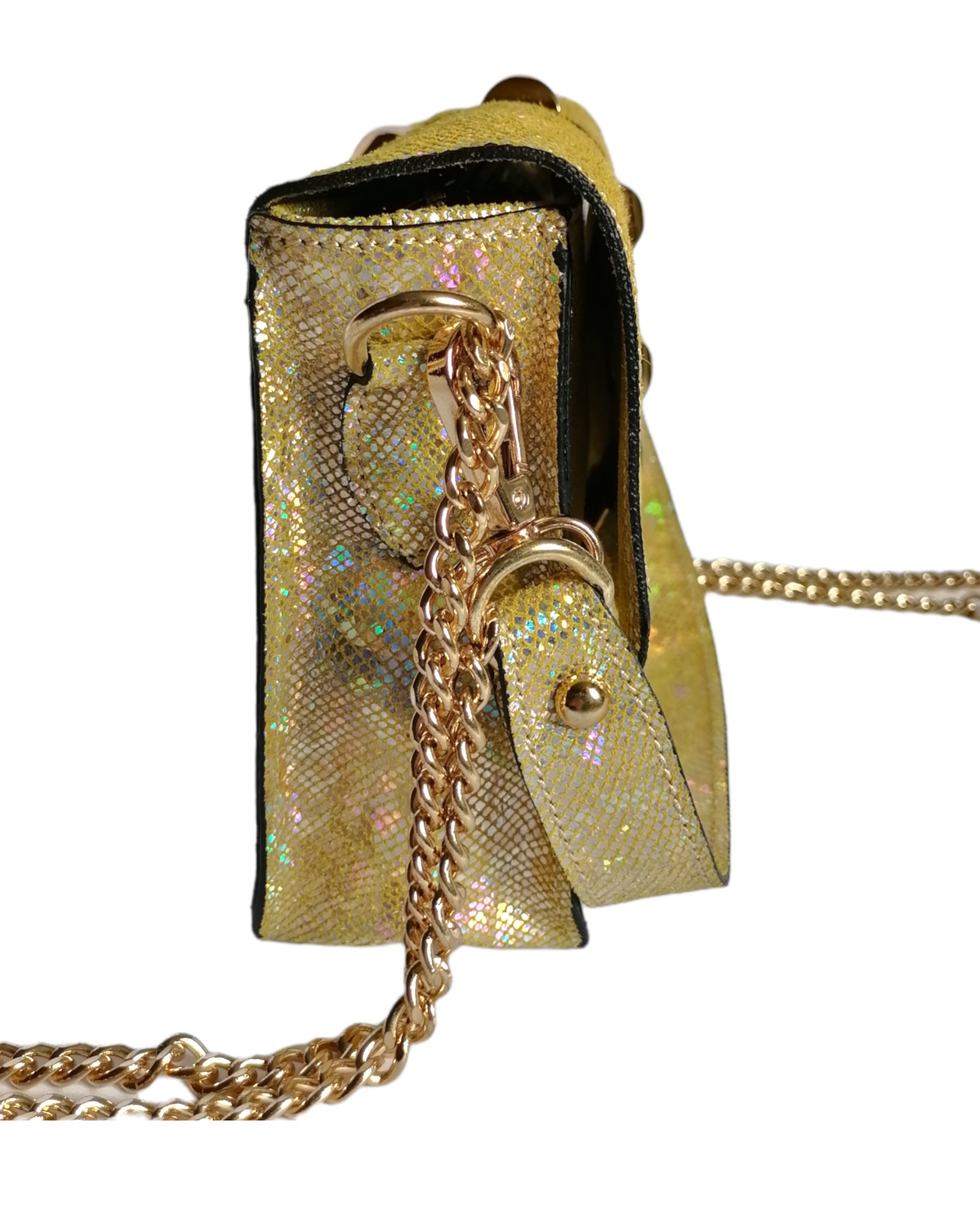 borsetta in pelle con metallo oro giallo side
