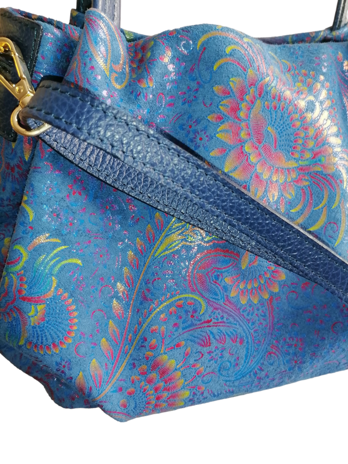 Borsa Ovale in Vera Pelle Stampata Fantasia Fiori